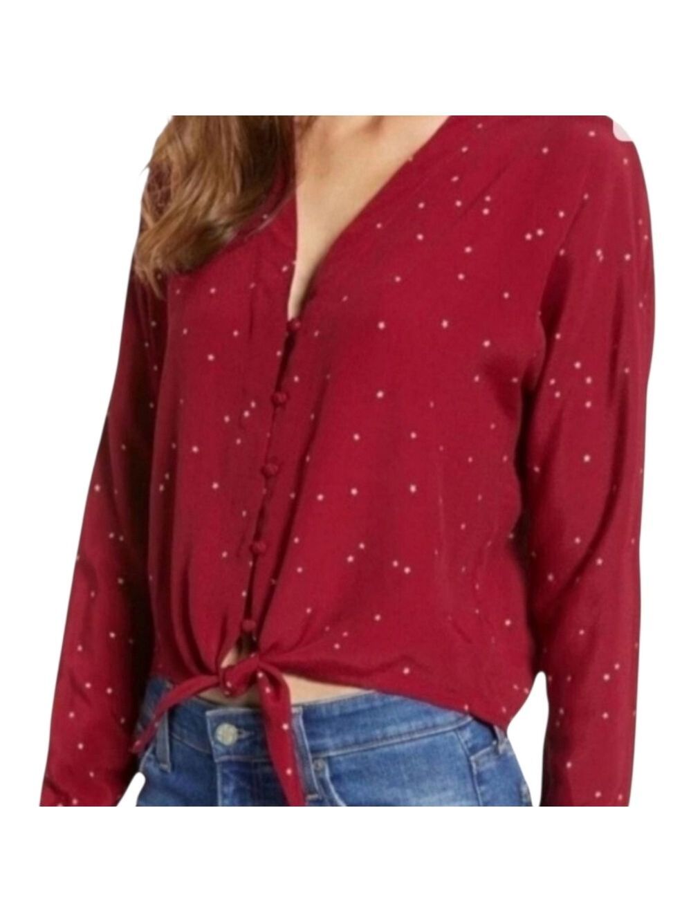 Rails Red Long Sleeved Blouse Sloane With Stars Tie Front S
